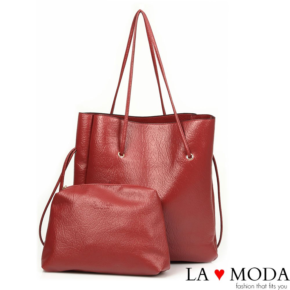 La Moda 品牌專屬系列 - 正韓版長型子母托特包(紅色)
