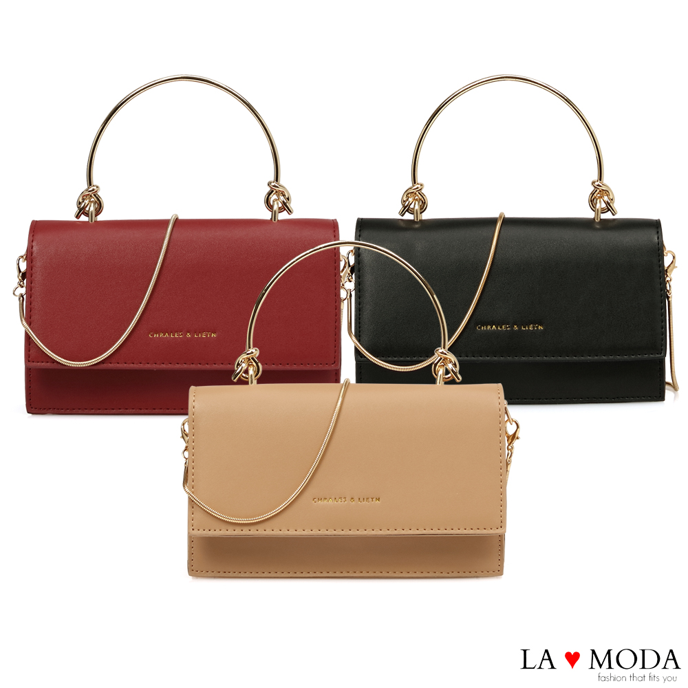 La Moda 千金大小姐Look約會晚宴必備金屬手把肩背斜背鏈帶小方包(共3色)