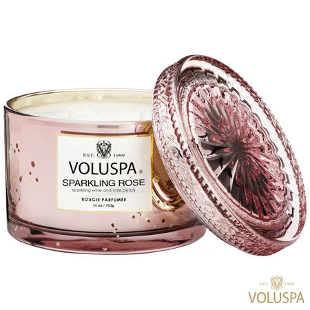 美國 VOLUSPA 華麗年代系列 Sparkling Rose 玫瑰氣泡 香氛禮盒 浮雕玻璃罐 312g
