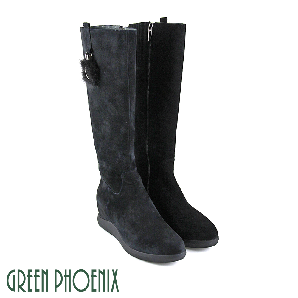 【GREEN PHOENIX】金屬絨毛鏤空圓形牛麂皮內增高長靴