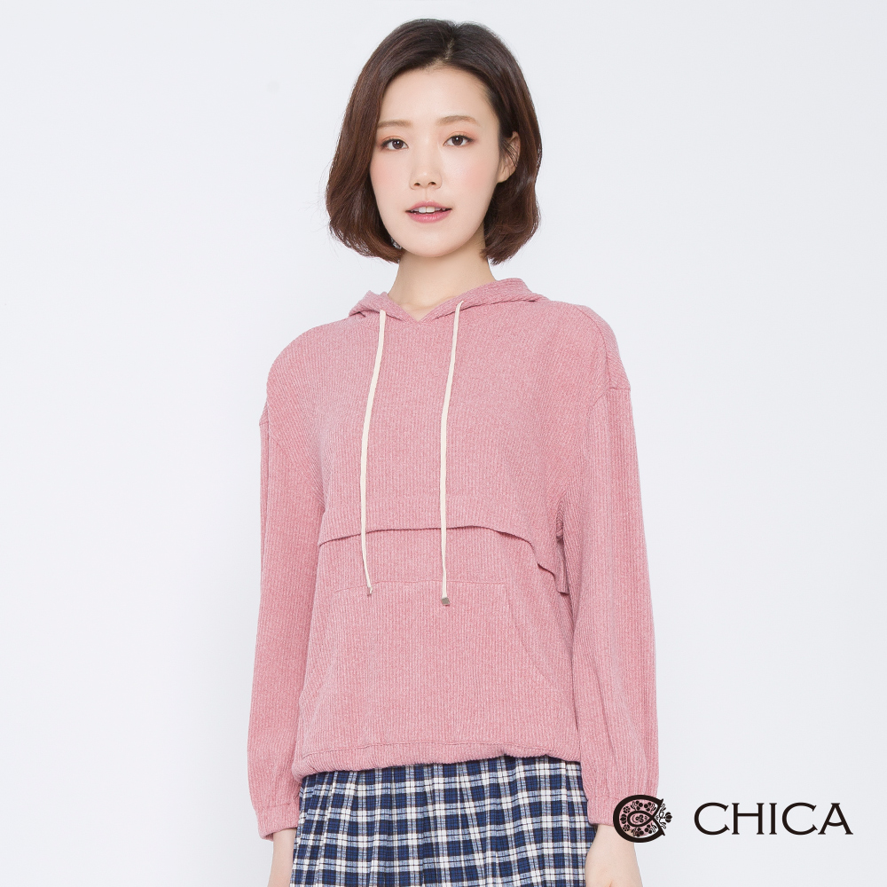 CHICA 隨興日常口袋連帽坑條衛衣(2色)