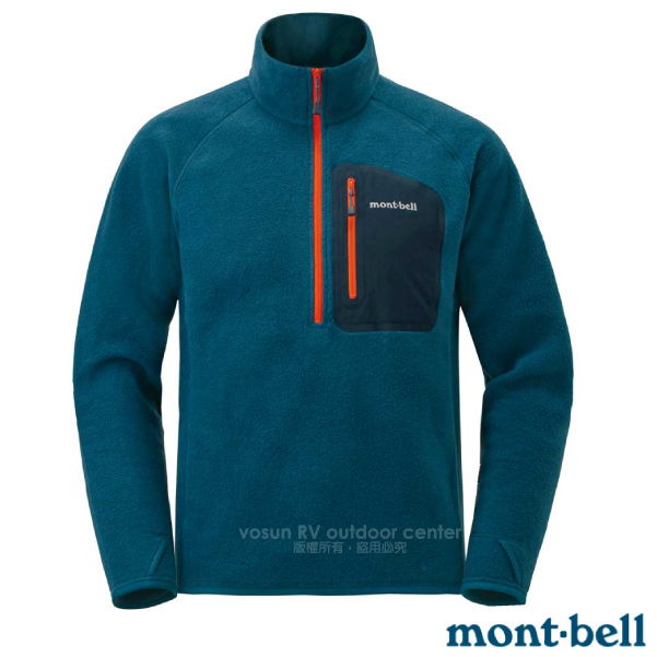 【MONT-BELL 日本】男新款 CP100 PULLOVER 舒適輕量保暖刷毛上衣.排汗休閒衫.中層衣/CLIMAPLUS 100薄刷毛.彈性透氣/1106593BLBK 藍黑