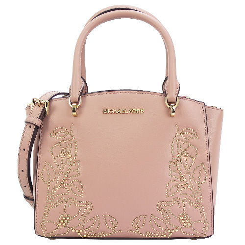 MICHAEL KORS 花邊鉚釘牛皮手提斜背包-小/乾燥淺粉