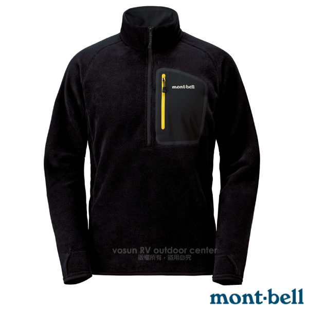 【MONT-BELL 日本】男新款 CP100 PULLOVER 舒適輕量保暖刷毛上衣.排汗休閒衫.中層衣/CLIMAPLUS 100薄刷毛.彈性透氣/1106593BK 黑