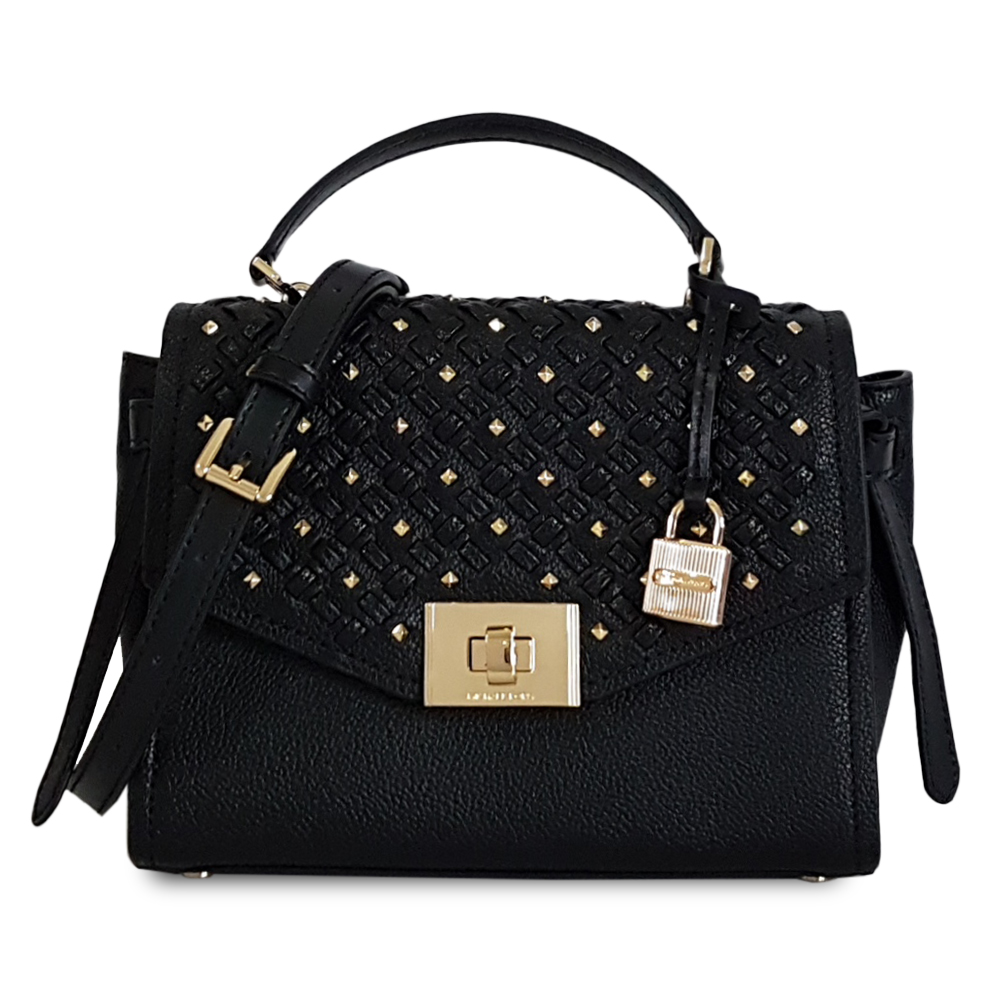 Michael Kors 新款鉚釘金屬logo鎖頭手提/斜背包-黑色