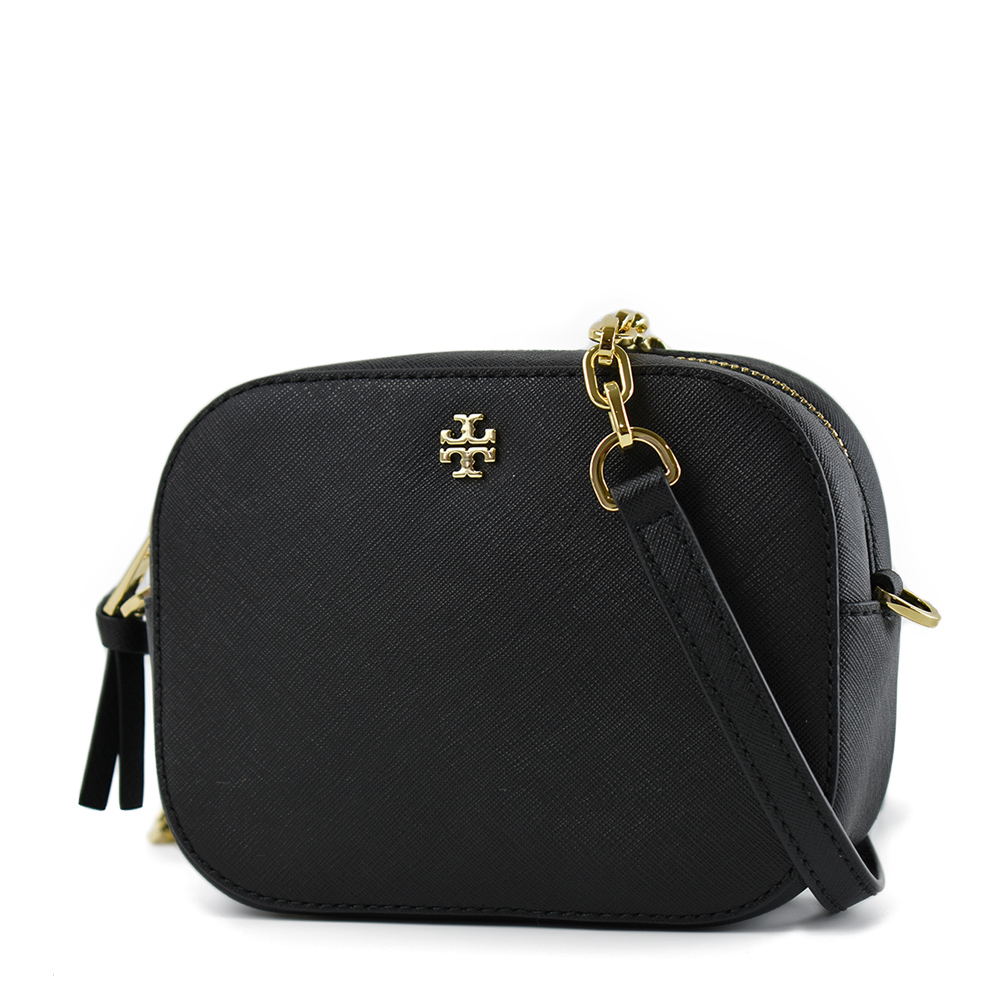 TORY BURCH 防刮皮革鍊帶方形斜背小包-黑色