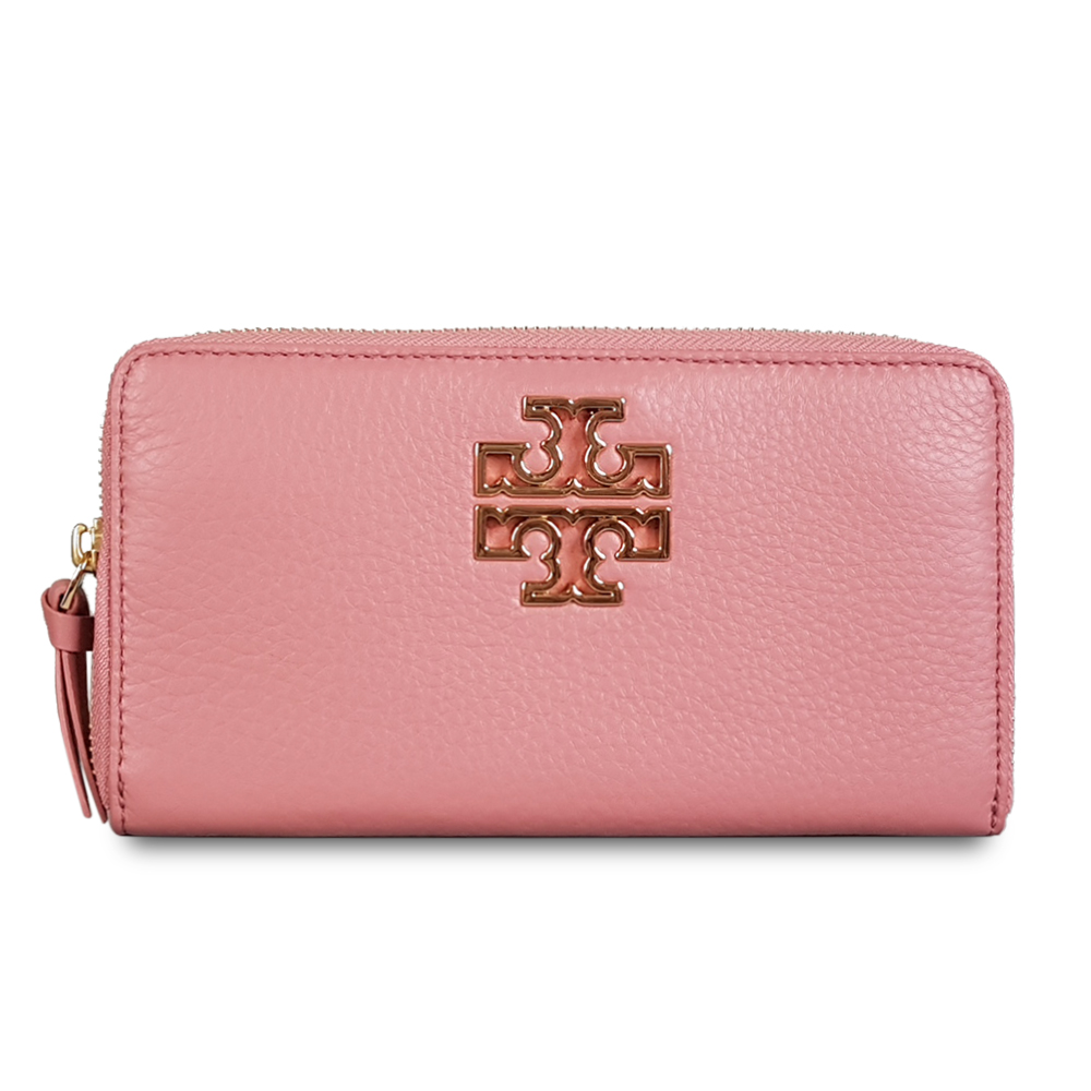 Tory Burch 精緻立體Logo風琴式真皮柔軟長夾-粉