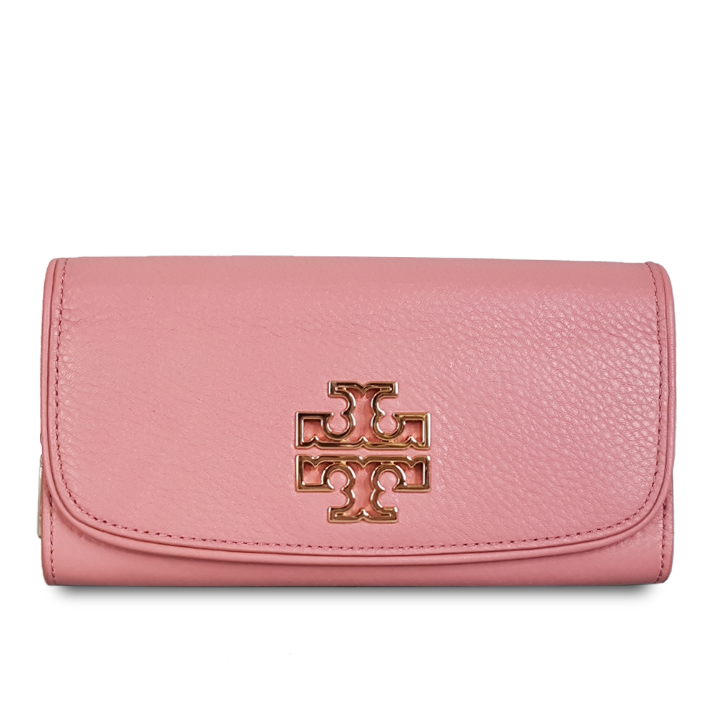 Tory Burch 精緻立體Logo翻扣式真皮柔軟長夾-粉