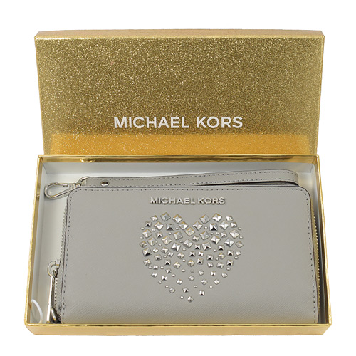 MICHAEL KORS GIFTABLES 愛心鉚釘手提拉鍊中長夾.灰
