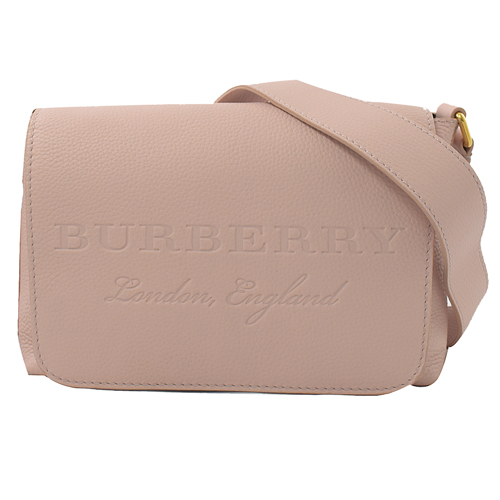 BURBERRY 大LOGO全牛皮壓紋郵差包.粉
