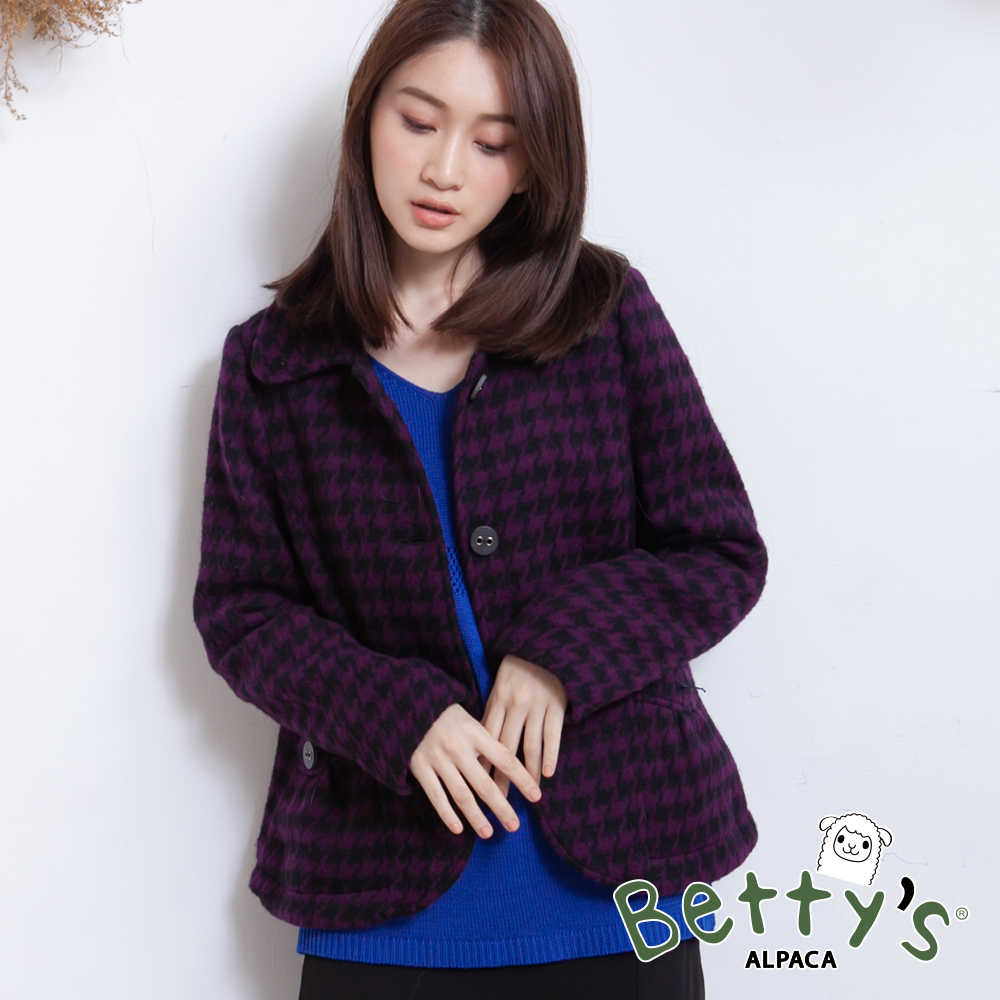 betty’s貝蒂思 千鳥格紋翻領毛呢外套(深紫)