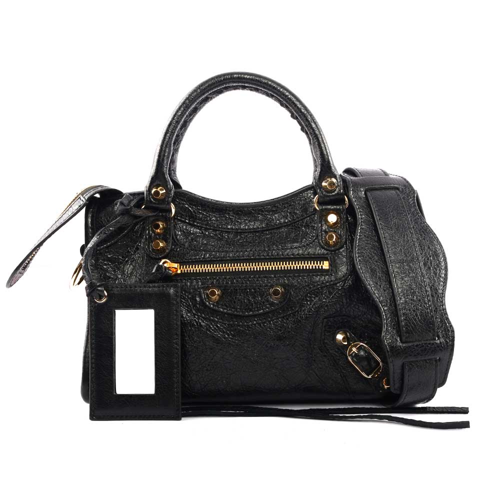 【BALENCIAGA】小金釦MINI CITY斜背機車包(黑色) 300295 D94JG 1000