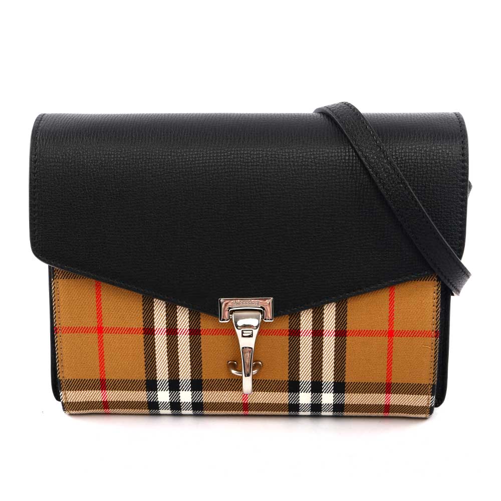 【BURBERRY】小型Vintage格紋皮革斜背包(黑色) 4080075