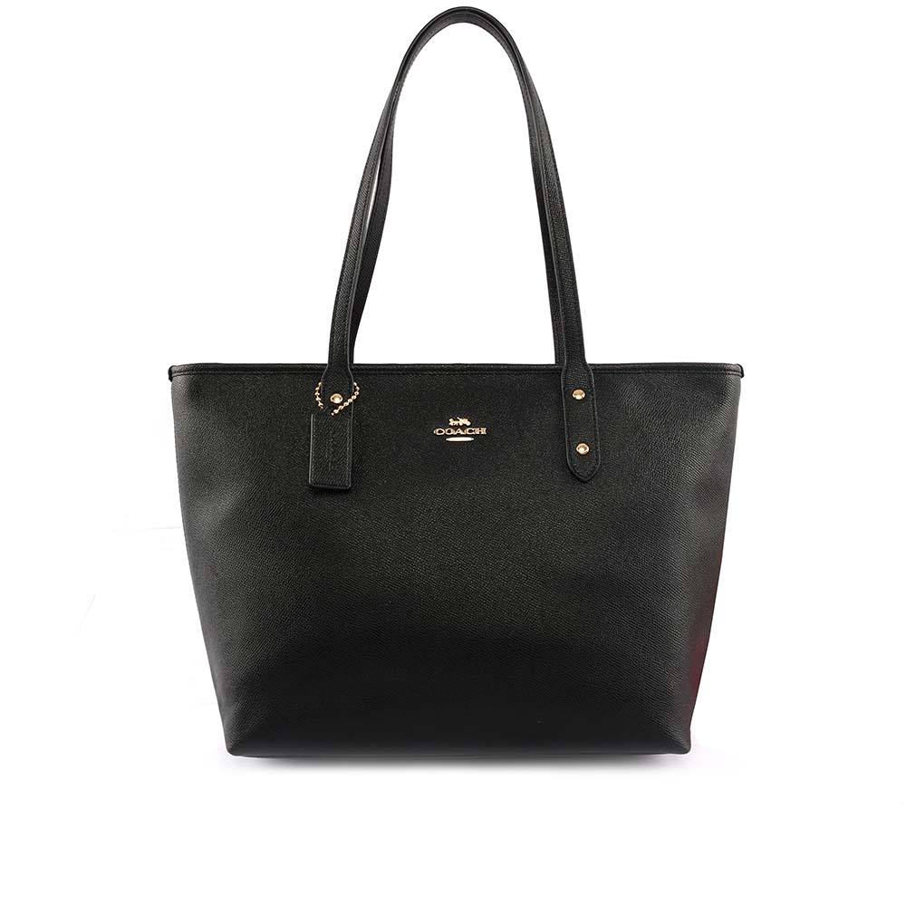 【COACH】防刮皮革拉鍊托特包(黑色) F58846 IMBLK