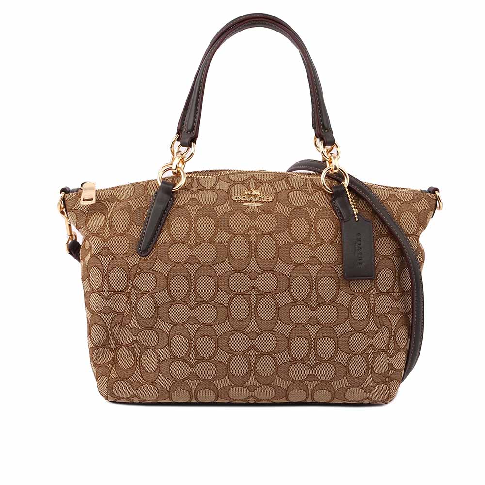 【COACH】馬車LOGO緹花布二用包中款(咖啡色) F27582 IMC7C