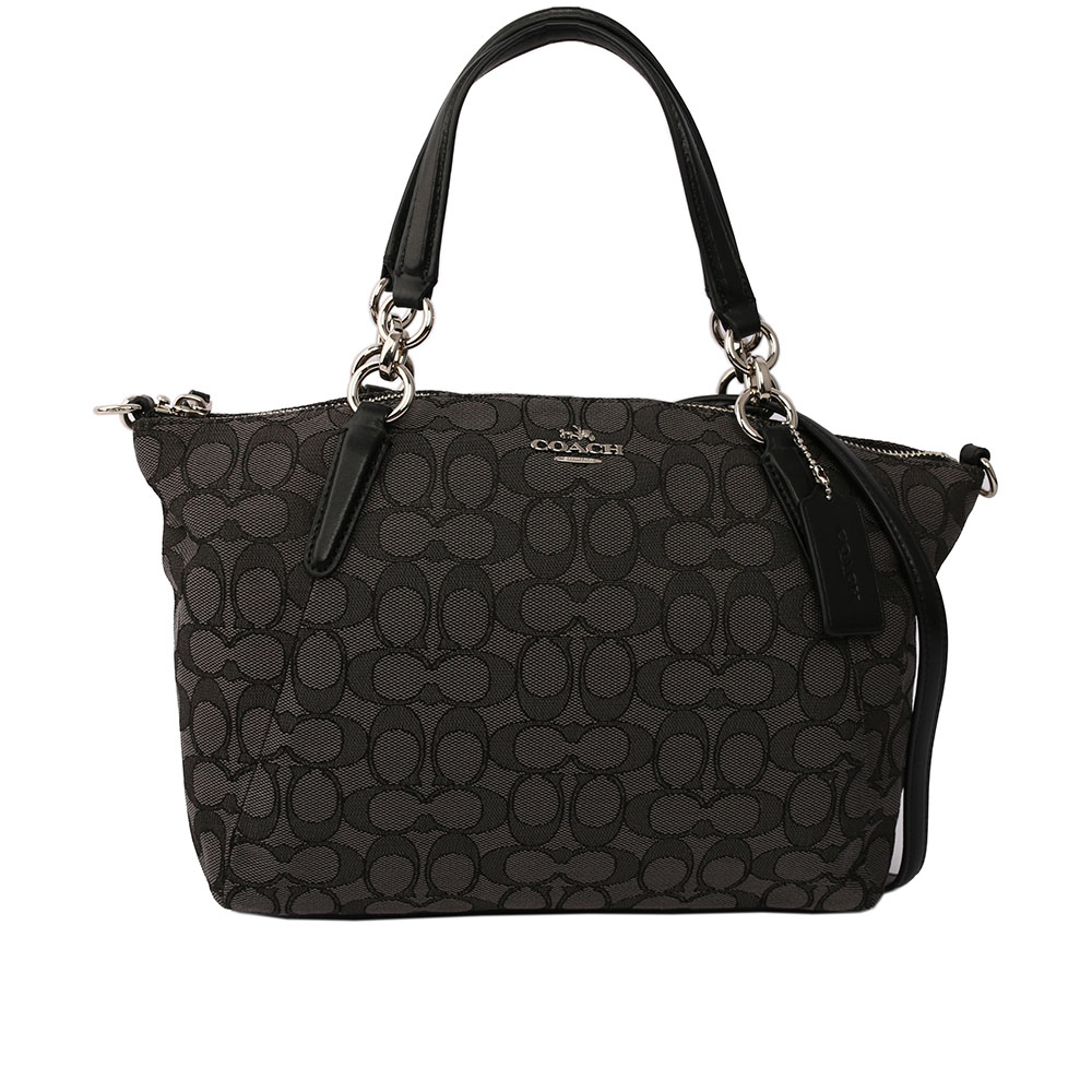 【COACH】馬車LOGO緹花布二用包中款(深灰色) F27582 SVDK6