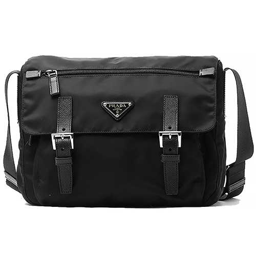 PRADA 經典三角LOGO尼龍雙釦肩背/斜背包 大款
