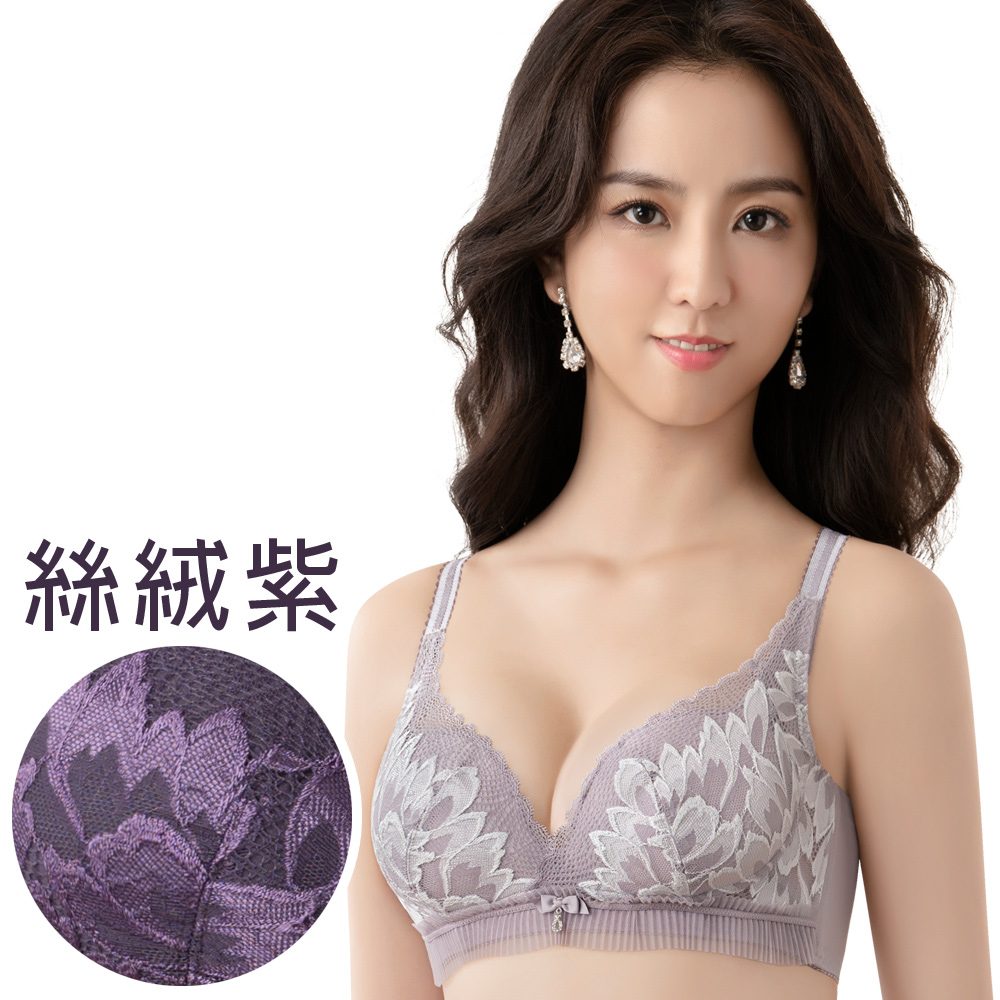 【思薇爾】撩波羽晶伶系列B-E罩無鋼圈蕾絲包覆內衣(絲絨紫)