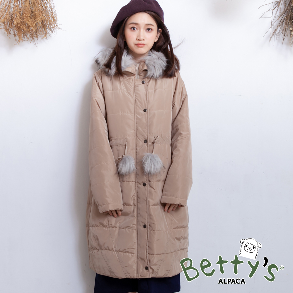 betty’s貝蒂思 綁結排釦拉鍊長版鋪棉大衣(駝色)