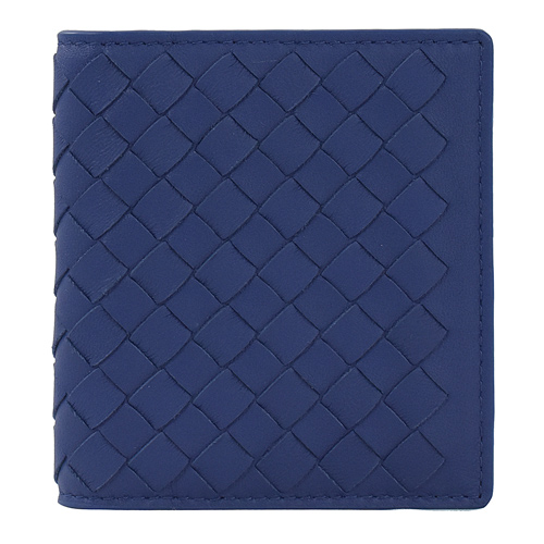 BOTTEGA VENETA 編織小牛皮扣式名片夾.深藍