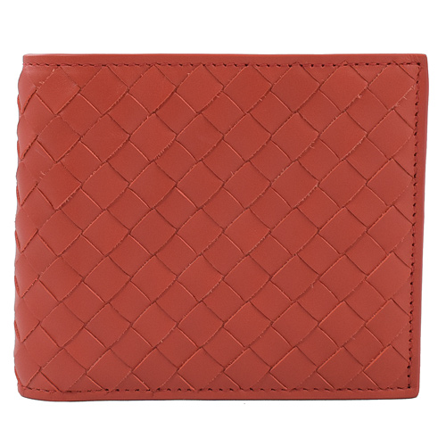 BOTTEGA VENETA 經典編織小羊皮八卡短夾.橘
