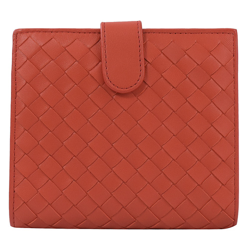 BOTTEGA VENETA 編織小牛皮扣式中夾.橘