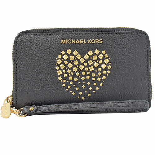 MICHAEL KORS GIFTABLES 愛心鉚釘手提拉鍊中長夾.黑