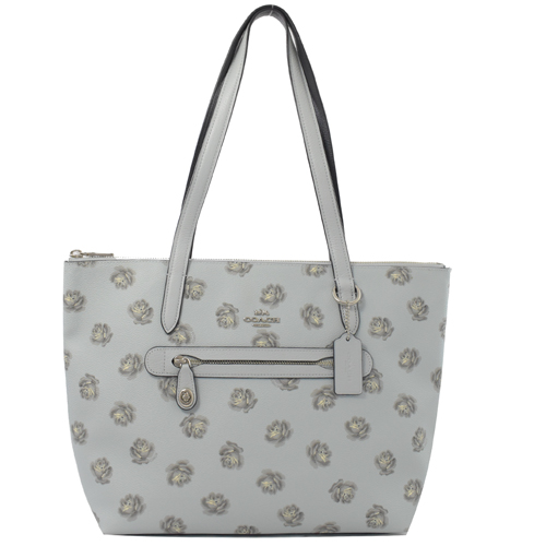 COACH 專櫃款 馬車LOGO玫瑰印花肩背托特包.水藍