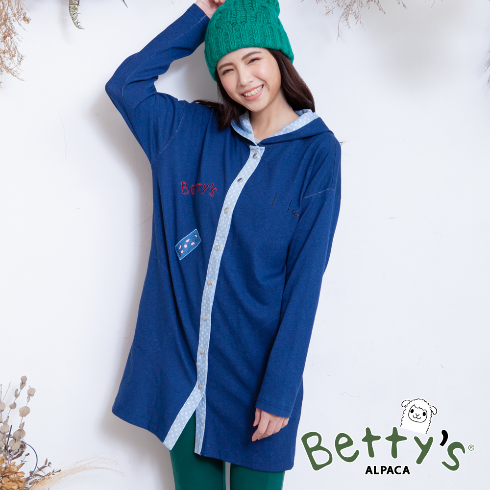 betty’s貝蒂思 獨特刺繡排釦連帽針織罩衫(藍色)