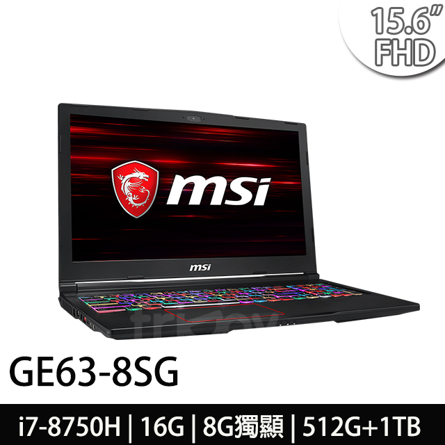 msi微星 GE63 8SG-215TW 15.6吋電競筆電(i7-8750H/16G/512G+1T/RTX2080-8G/WIN10)
