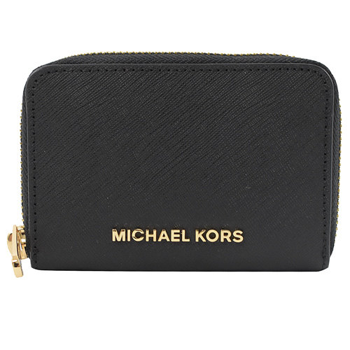 MICHAEL KORS Jet Set 金字LOGO 拉鍊零錢包.黑