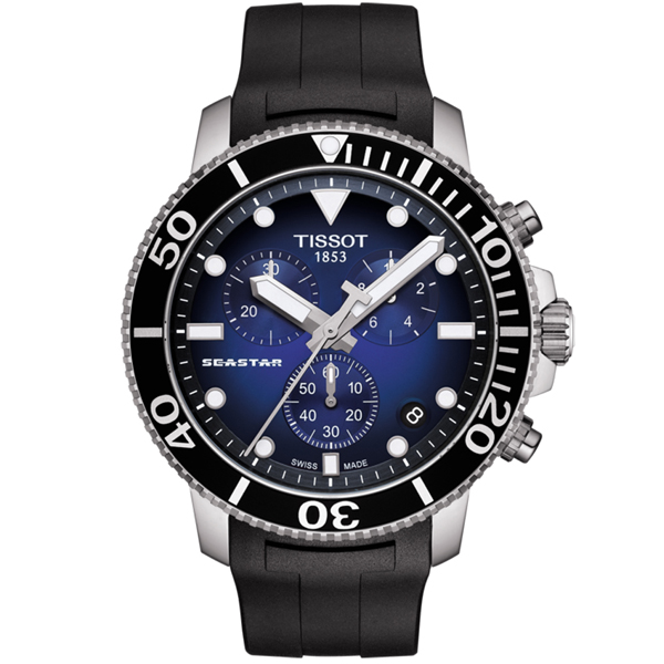 TISSOT 天梭 Seastar 1000海洋之星300米潛水三眼計時錶-45mm/藍x黑(T1204171704100)