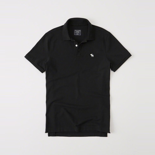 A&F麋鹿Abercrombie&Fitch 經典刺繡麋鹿短袖Polo衫-黑色 121-224-0809-900