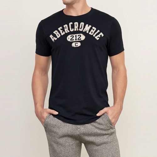 A&F麋鹿Abercrombie&Fitch絕版經典復刻文字短袖T恤-深藍色 123-238-1905-023