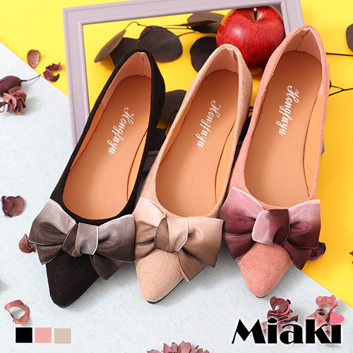【Miaki】包鞋.都會甜心尖頭平底鞋 (米色 / 粉色 / 黑色)