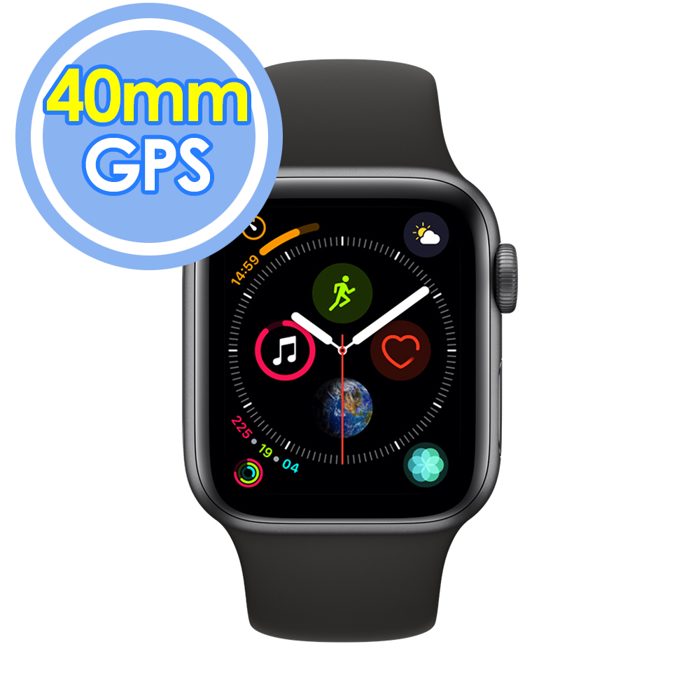 Apple Watch Series 4 GPS 40公釐 太空灰色鋁金屬錶殼搭配黑色運動型錶帶智慧手錶