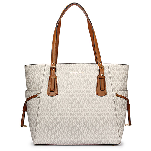 MICHAEL KORS Voyager 滿版logo防刮皮革托特包-香草色