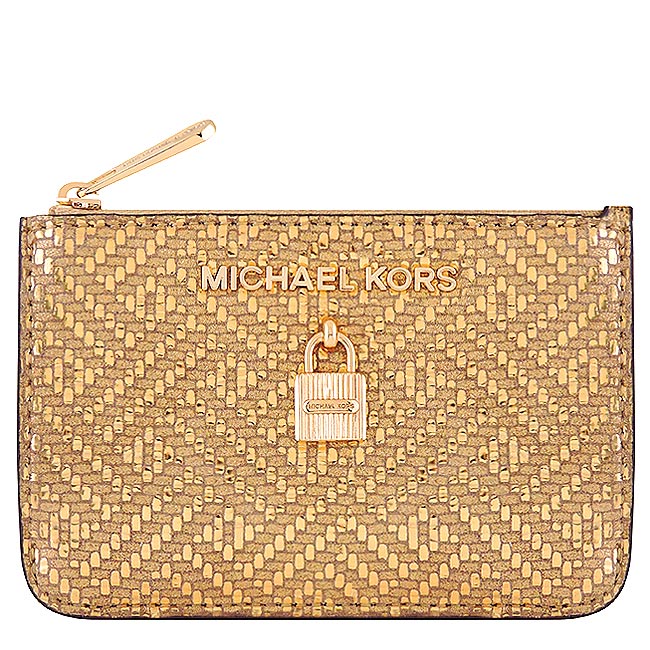 MICHAEL KORS Adele 亮澤牛皮鎖頭鑰匙零錢包-金色
