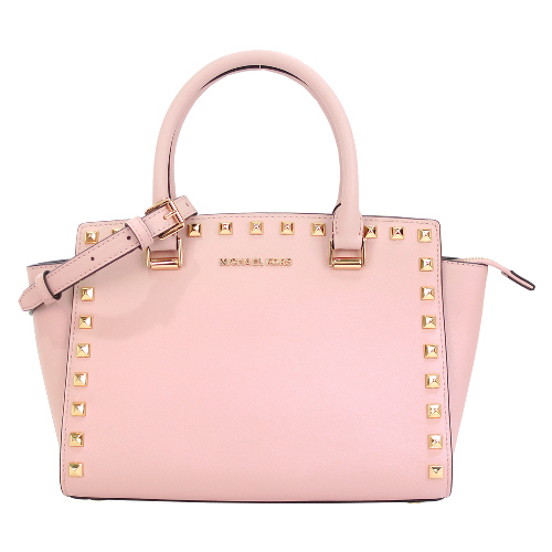 MICHAEL KORS SELMA鉚釘防刮牛皮兩用包(中/芭蕾粉)
