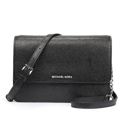 MICHAEL KORS 荔枝紋防刮皮革斜背包-黑色