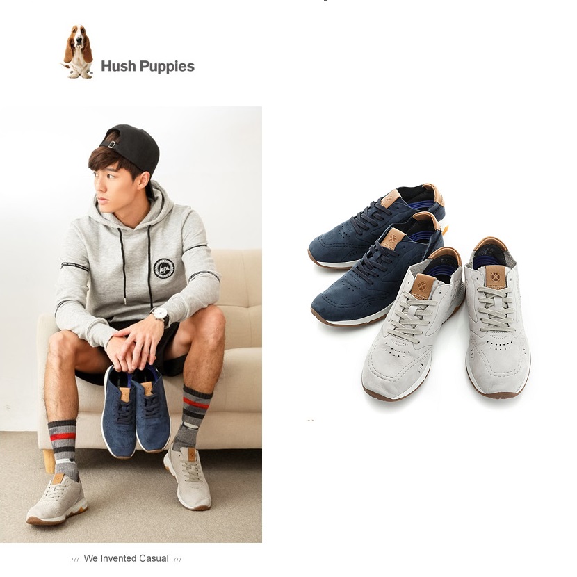 【Hush Puppies】(男款) 復古風格運動健走 男鞋-淺灰褐/深藍(2色任選)