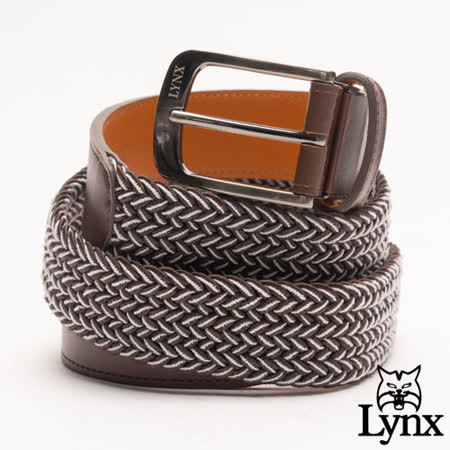 Lynx - 美國山貓典雅撞色彈性編織真皮穿針式皮帶