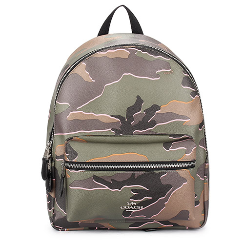 COACH 迷彩圖案前口袋後背包-軍綠色