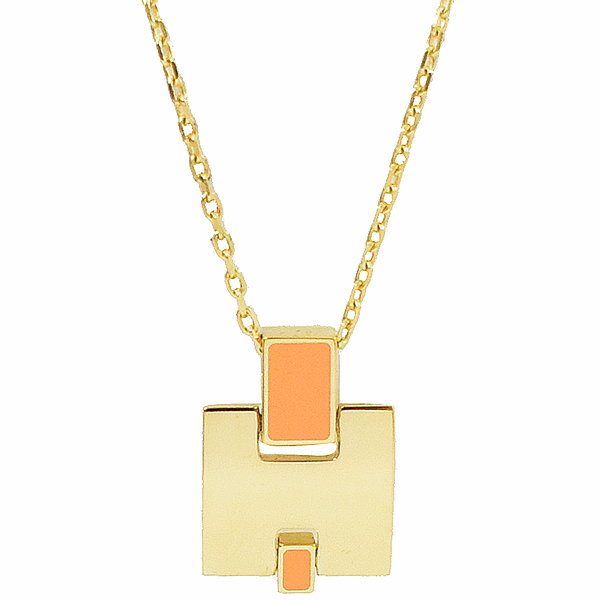 HERMES Eileen 經典H LOGO銀飾項鍊.金/橙色