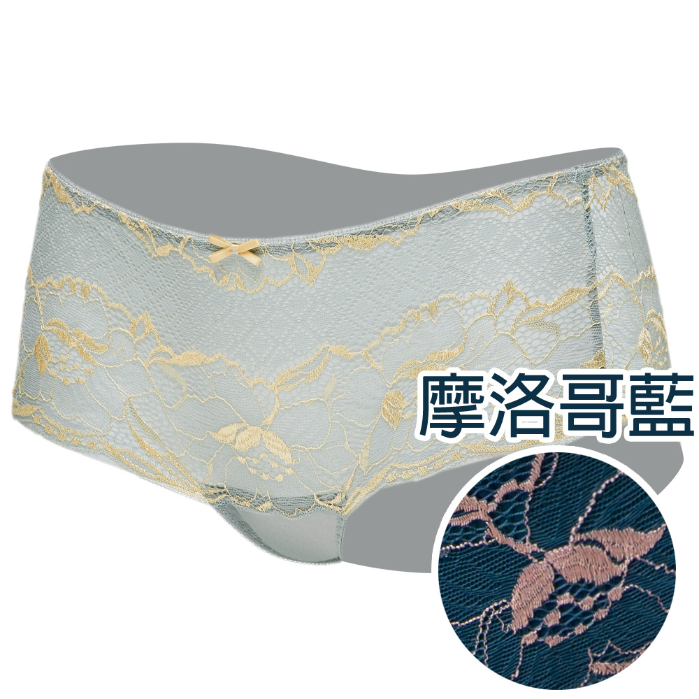 【思薇爾】唯美女神系列M-XL蕾絲中低腰平口內褲(摩洛哥藍)