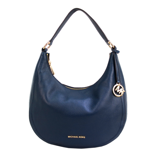 MICHAEL KORS 牛皮彎月鉚釘背帶肩背包(中/深藍)
