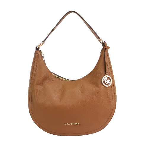 MICHAEL KORS 牛皮彎月鉚釘背帶肩背包(中/棕)