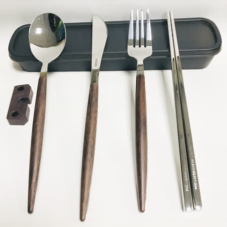 PUSH!304不鏽鋼仿木餐具四件套