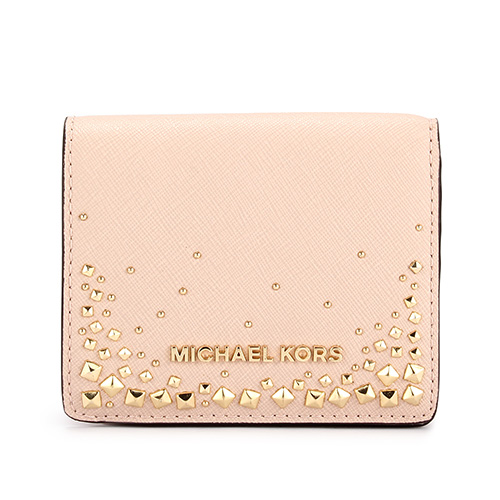 MICHAEL KORS 鉚釘綴飾防刮皮革壓釦短夾-粉膚色