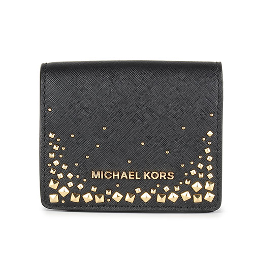 MICHAEL KORS 鉚釘綴飾防刮皮革壓釦短夾-黑色
